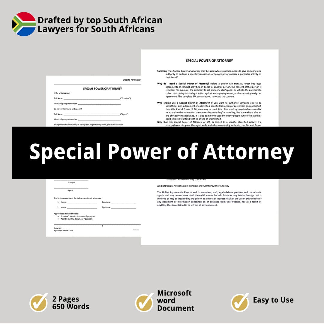 Special Power of Attorney South Africa Agreements Online