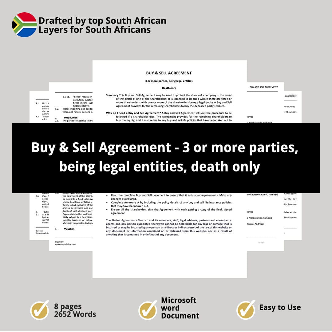 Buy Sell Agreement 3 or more parties being legal entities death only