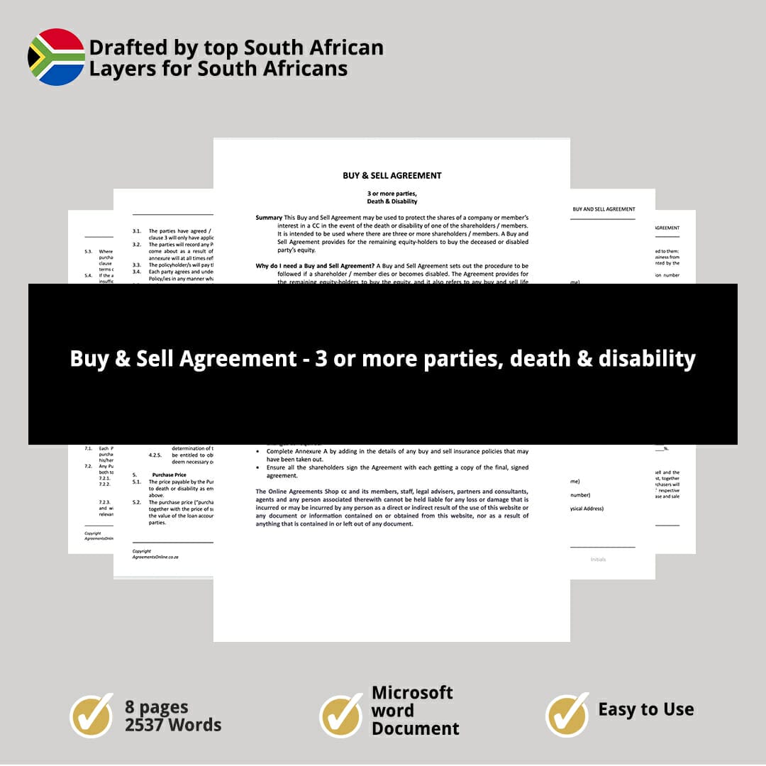 Buy Sell Agreement 3 or more parties death disability