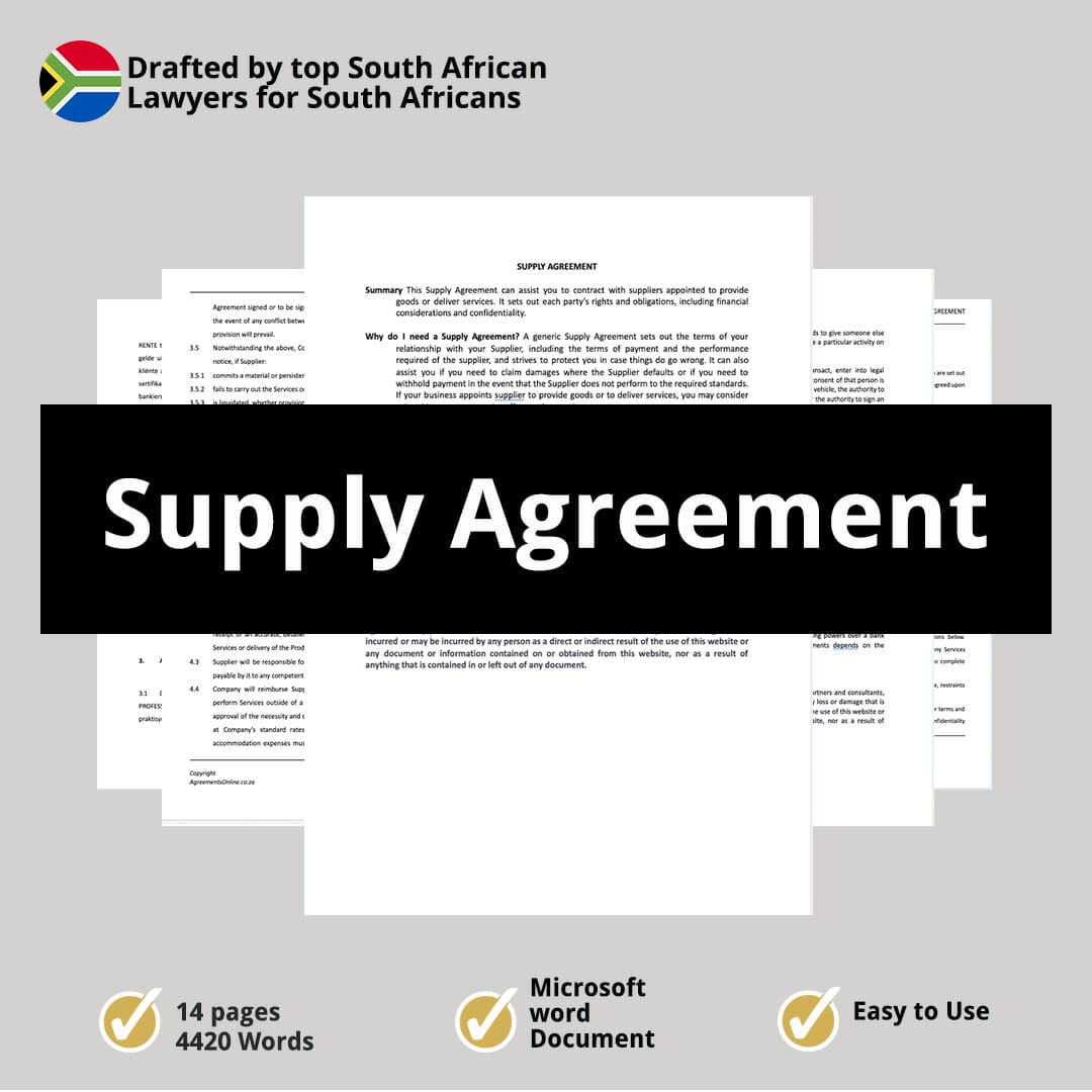 Supply Agreement Template South Africa Agreements Online