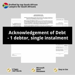 Acknowledgement of Debt 1 debtor single instalment 1