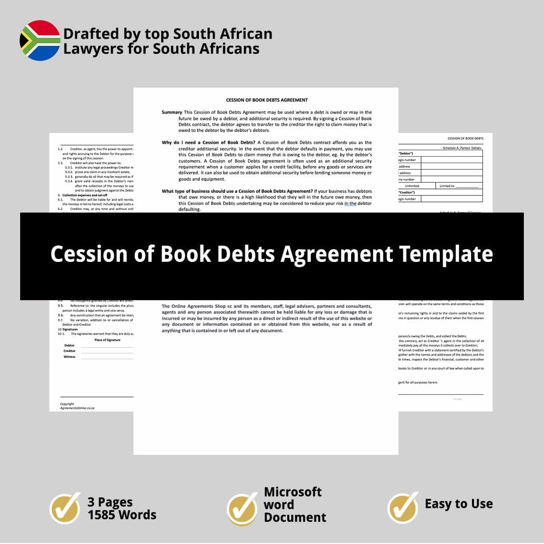 Cession of Book Debts Agreement Template South Africa