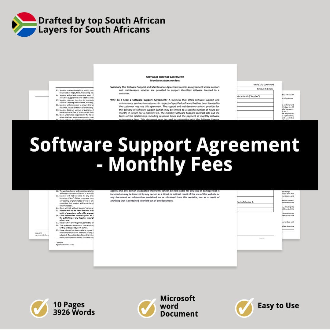 Software Support Agreement monthly fees 1