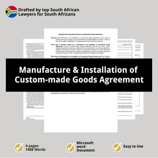 Manufacture Installation of Custom made Goods Agreement 1