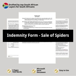 Indemnity Form Sale of Spiders