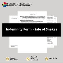 Indemnity Form Sale of Snakes 1
