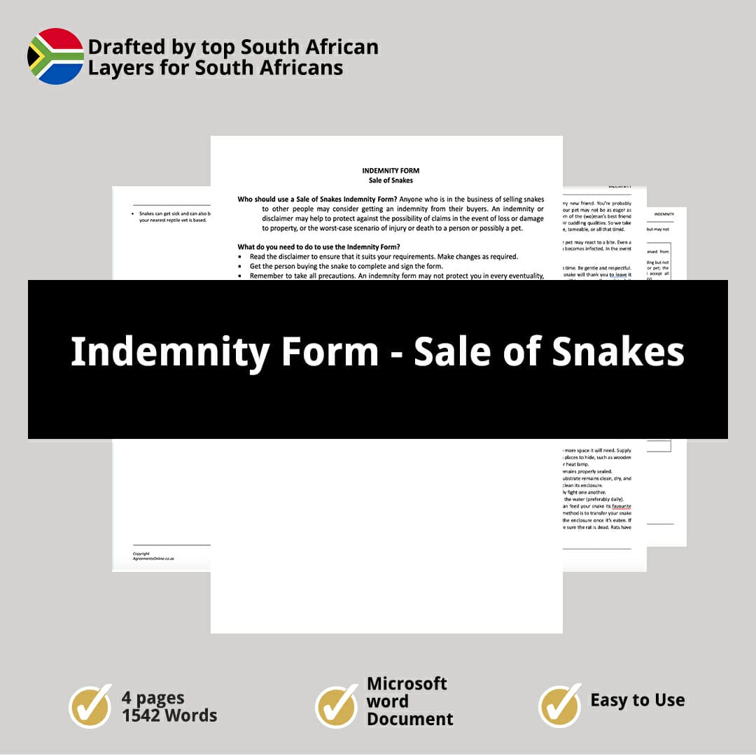 Indemnity Form Sale of Snakes
